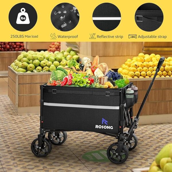 Collapsible Wagon Cart with Wheels Foldable - Folding Utility Heavy Duty Wagons Carts for Grocery Sports Garden Shopping Camping - Image 2