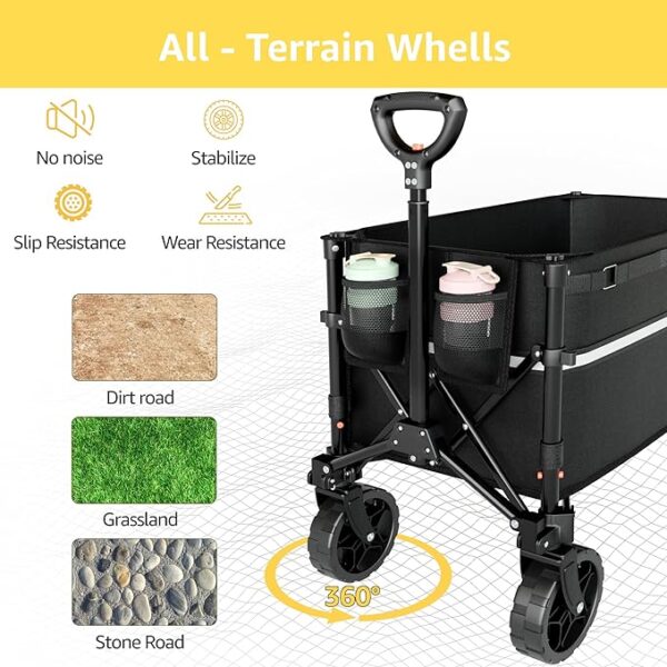 Collapsible Wagon Cart with Wheels Foldable - Folding Utility Heavy Duty Wagons Carts for Grocery Sports Garden Shopping Camping - Image 3