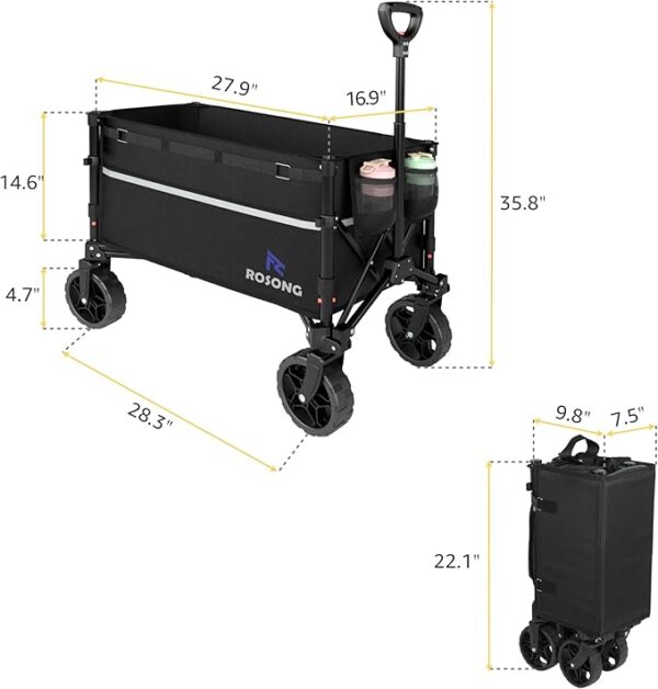 Collapsible Wagon Cart with Wheels Foldable - Folding Utility Heavy Duty Wagons Carts for Grocery Sports Garden Shopping Camping - Image 5