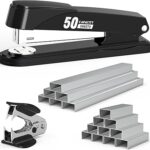 Metal Stapler Heavy Duty 50 Sheet Capacity with 1750 Staples and Staple Remover, Full Strip Staplers for Desk, No Jam, Non-Slip Office Stapler with Staples for Office & Classroom, Black