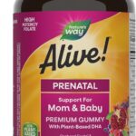 Nature’s Way Alive! Prenatal Premium Gummy Multivitamin, High Potency Folate, Plant-Based DHA, Vegetarian, Strawberry and Lemon Flavored, 75 Gummies (Packaging May Vary)