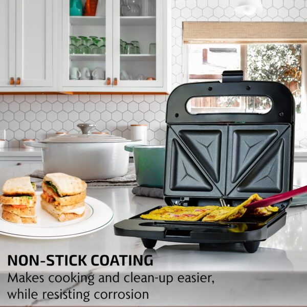 OVENTE Electric Sandwich Maker with Non-Stick Plates, Indicator Lights, Cool Touch Handle, Easy to Clean and Store, Perfect for Cooking Breakfast, Grilled Cheese, Tuna Melts and Snacks, Black GPS401B - Image 4