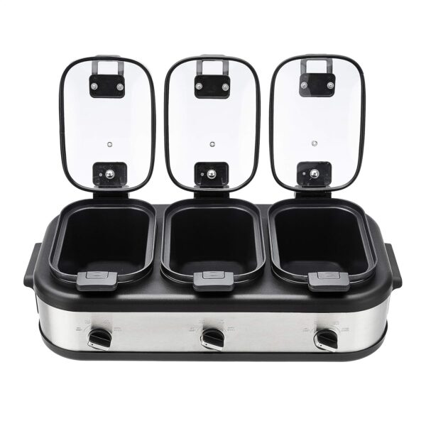 Amazon Basics Stainless Steel 3 x 2.5 Quarts Triple Slow Cooker, Brushed Stainless Steel (Previously AmazonCommercial brand) - Image 3