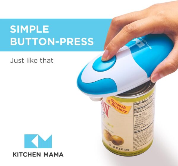 Kitchen Mama Auto Electric Can Opener: Open Your Cans with A Simple Press of Button - Automatic, Hands Free, Smooth Edge, Food-Safe, Battery Operated, YES YOU CAN (Sky Blue) - Image 3
