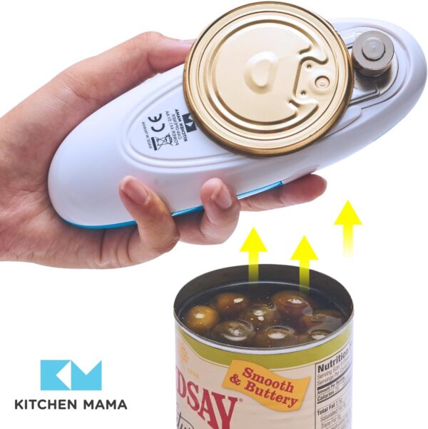Kitchen Mama Auto Electric Can Opener: Open Your Cans with A Simple Press of Button - Automatic, Hands Free, Smooth Edge, Food-Safe, Battery Operated, YES YOU CAN (Sky Blue) - Image 4