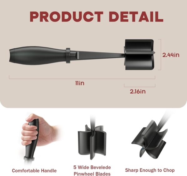 Meat Chopper, Hamburger Grinder, Premium Heat Resistant Smasher for Ground Beef, Burger Grinder Nylon Potato Mix Tool-Black - Image 3