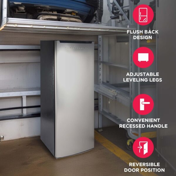 Frigidaire Upright Freezer, 6.5 cu. ft., Deep Freeze, Vinyl Coated Metal with Wire Shelving, Compact for Kitchen, RV, Dorm, Cabin, and Trailer, Platinum Design Series, Silver - 21D x 23W x 56H - Image 3