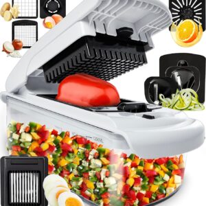 Fullstar Vegetable Chopper and Spiralizer - Food Chopper with Container, Fruit Slicer, Kitchen Gadgets & Accessories, Home Essentials (8 in 1, White)