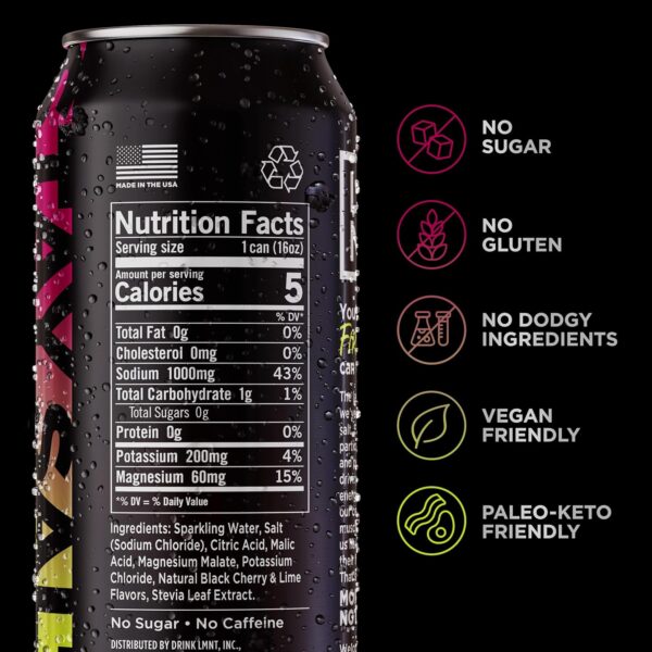 LMNT Sparkling Electrolyte Drink - Black Cherry Lime | 12-Count - Image 3