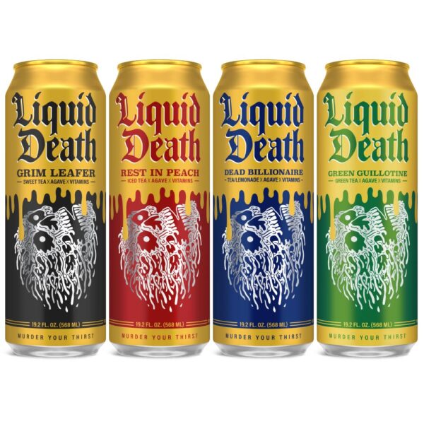 Liquid Death Iced Tea Variety 12-Pack (19.2 Oz Cans) (Grim Leafer, rest in Peach, Dead Billionaire, Green Guillotine) - Image 3