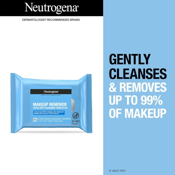 Neutrogena Makeup Remover Wipes, Daily Facial Cleanser Towelettes, Gently Cleanse and Remove Oil & Makeup, Alcohol-Free Makeup Wipes, 2 x 25 ct - Image 2