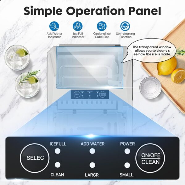 Sweetcrispy Countertop Ice Maker, Portable Ice Machine Self-Cleaning, 9 Cubes in 6 Mins, 26 lbs/24Hrs, 2 Sizes of Bullet Ice for Home Party Office - Image 4