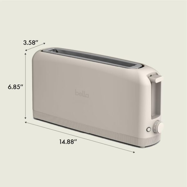 bella 2 Slice Slim Toaster, Fits-anywhere™ Kitchenware, 6 Setting Shade Control with Reheat & Cancel Buttons, Removable Crumb Tray, 10” Long Slot, Anti Jam & Auto Shutoff, 900 Watt, Oatmilk - Image 4