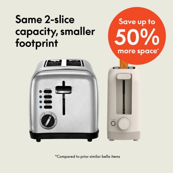 bella 2 Slice Slim Toaster, Fits-anywhere™ Kitchenware, 6 Setting Shade Control with Reheat & Cancel Buttons, Removable Crumb Tray, 10” Long Slot, Anti Jam & Auto Shutoff, 900 Watt, Oatmilk - Image 3